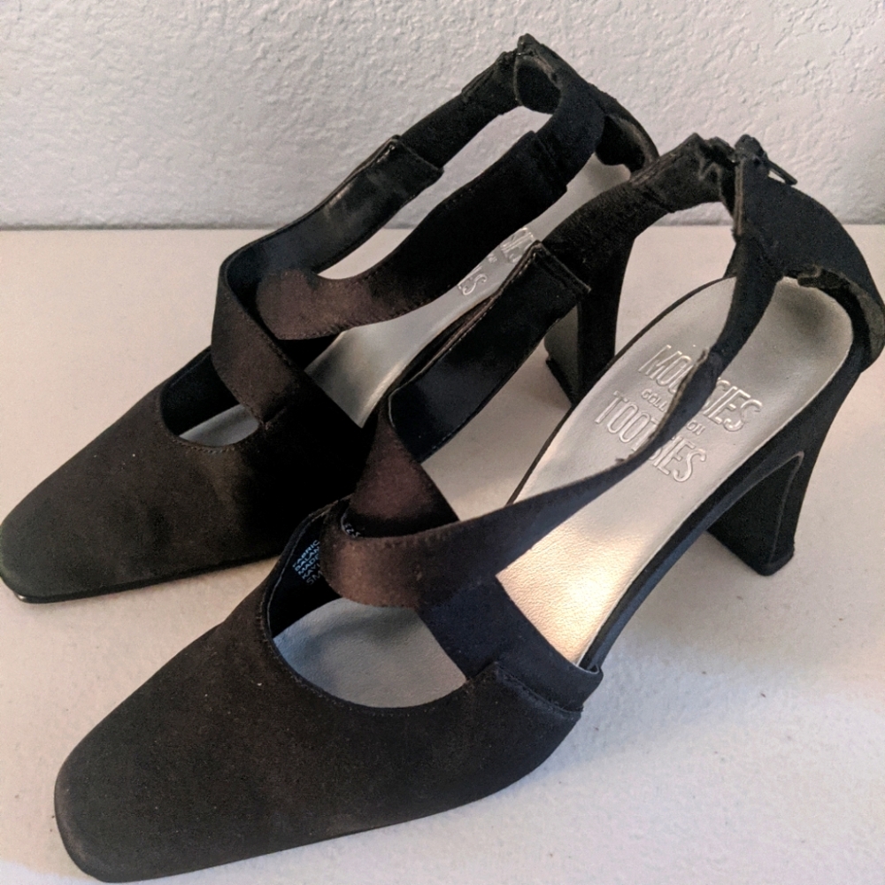 Vintage Retro Black Slingback Strappy Heel Shoes Costume Cosplay Flapper Comfort